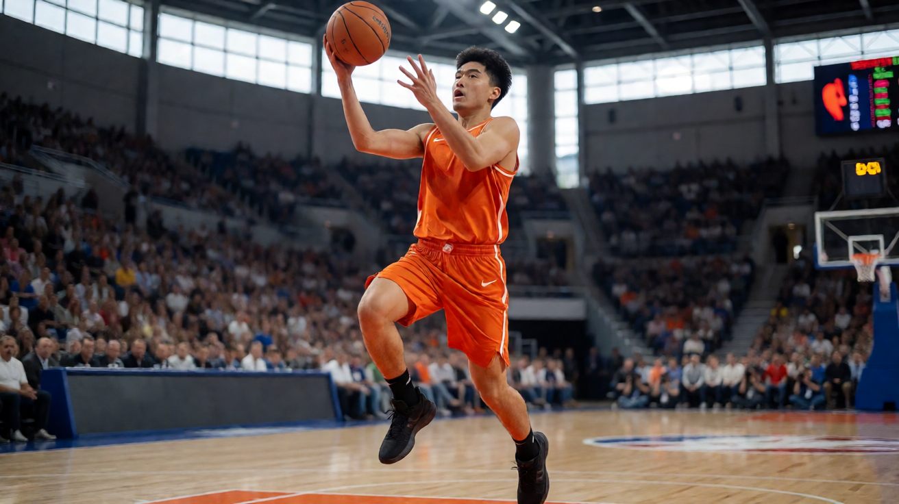 NBA篮球比赛现场球员突破上篮精彩瞬间